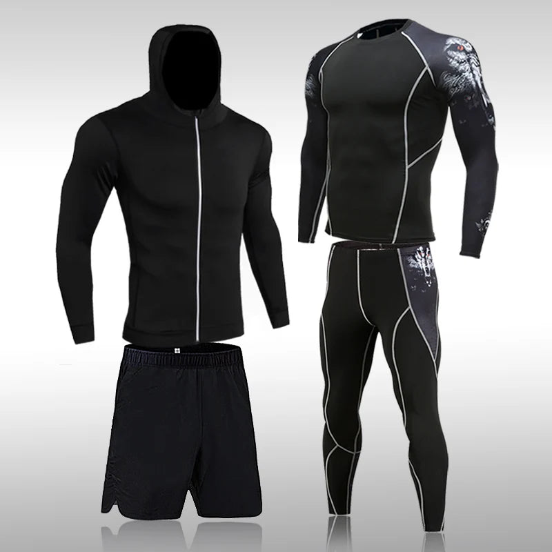 Men's Compression Gym Tights Training Clothes, Jogging Sports Set Tracksuit.